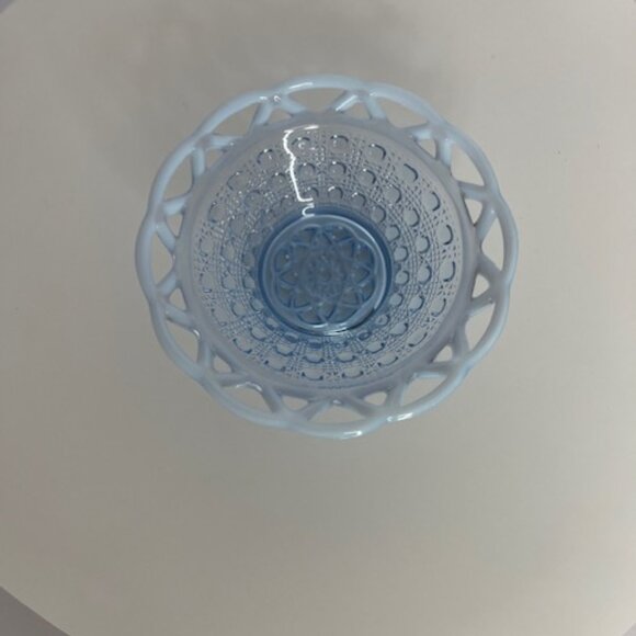 Vintage Imperial Glass Open Lace Edge Button & Sugar Katy Blue Opalescent Dish - Picture 4 of 9